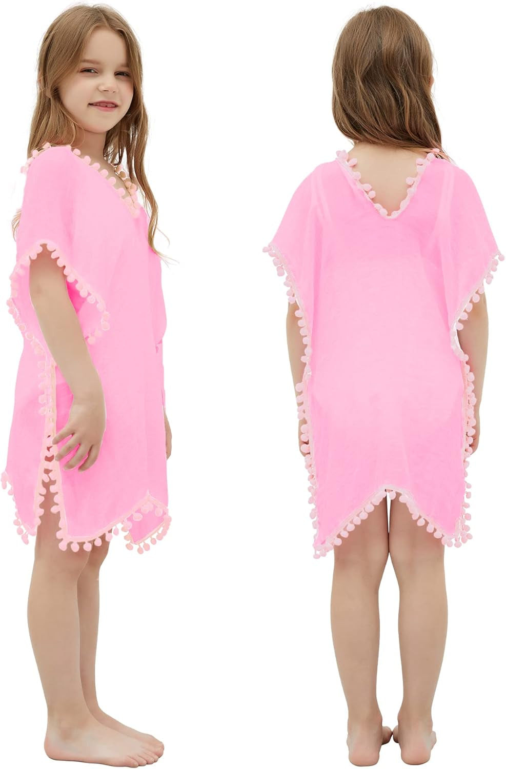 Girls Swim Cover up Beach Swimwear Coverup Swimsuit Wraps with Pom Pom Trim