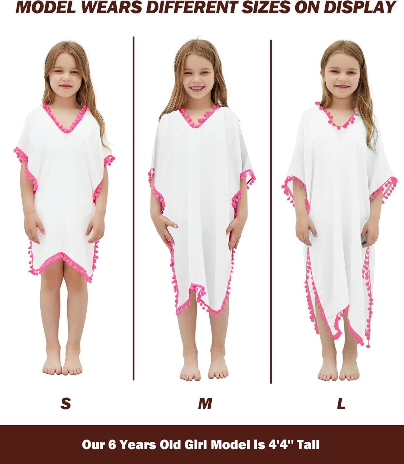 Girls Swim Cover up Beach Swimwear Coverup Swimsuit Wraps with Pom Pom Trim